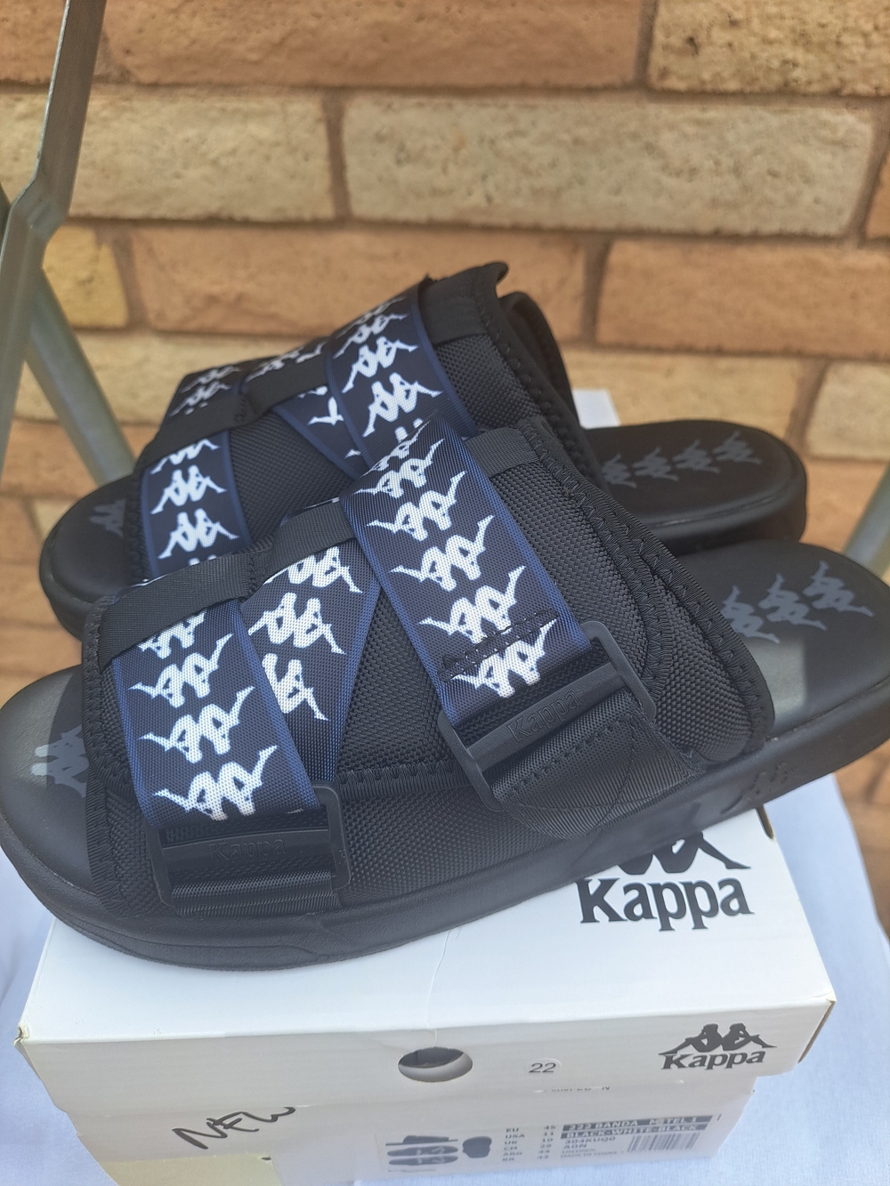 Kappa 222 Banda Black Sandal Slides with Navy Logo Straps